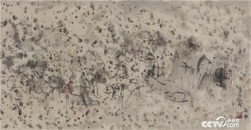 雨中荷塘，邵大箴，纸本水墨，54x103cm，2016年