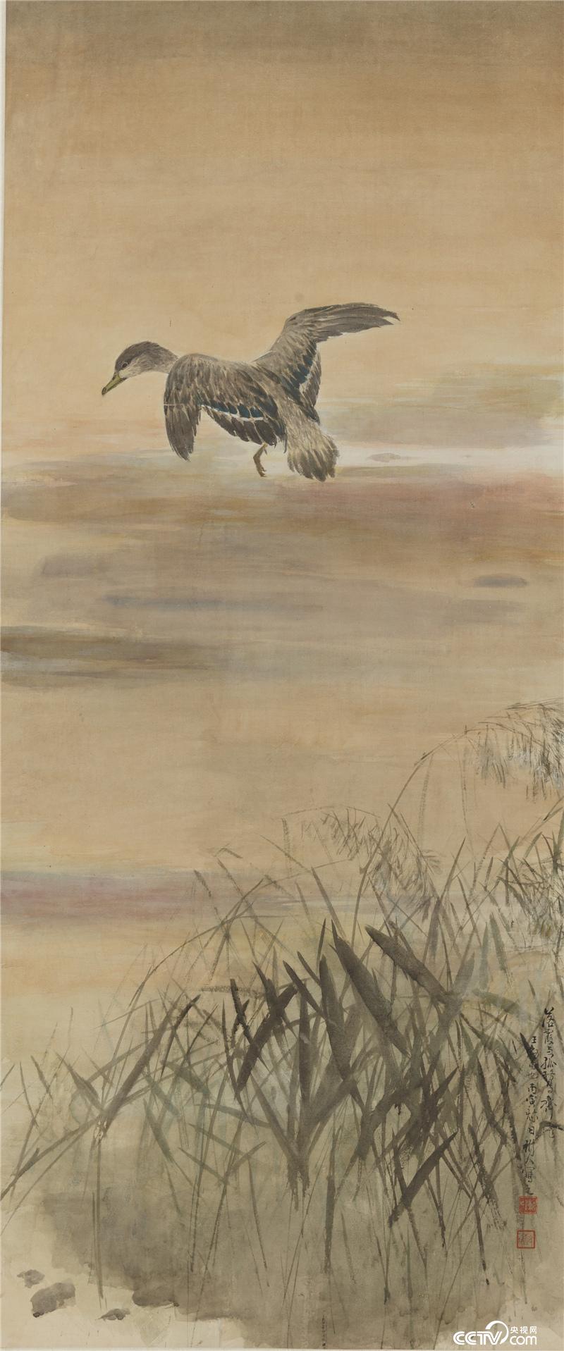 落霞孤骛 陈树人 1926年 147.8×62cm  纸本设色