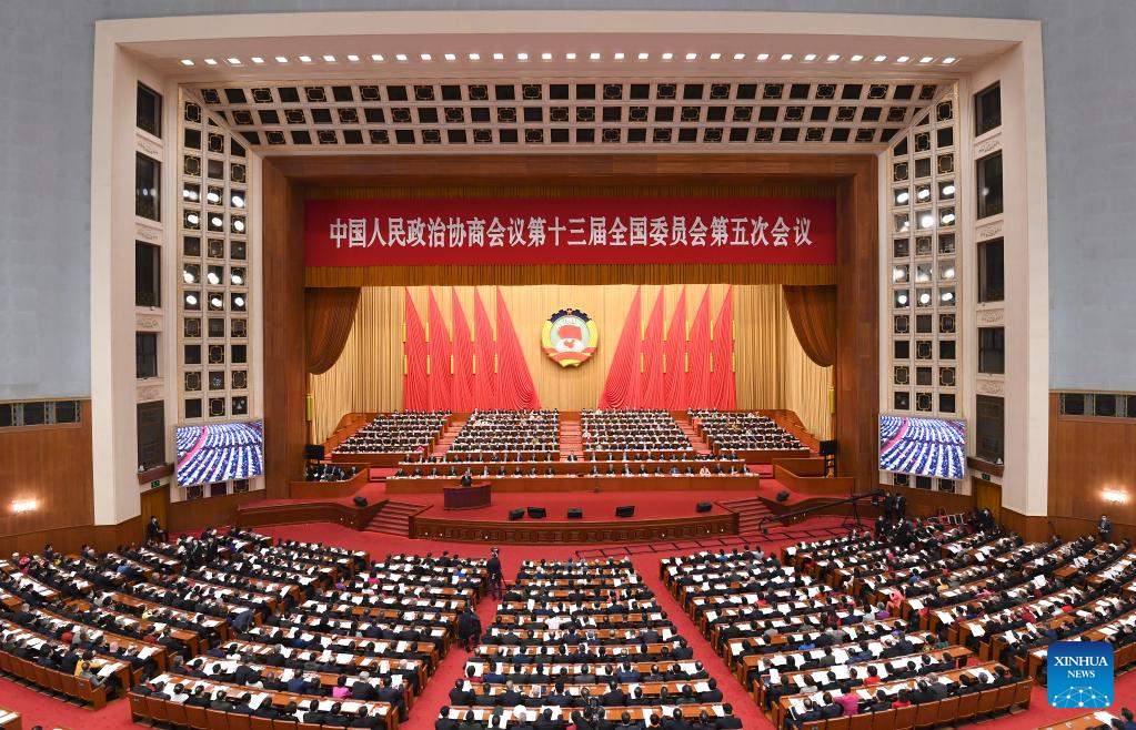 The fifth session of the 13th Natio<em></em>nal Committee of the Chinese People’s Political Co<em></em>nsultative Co<em></em>nference (CPPCC) opens at the Great Hall of the People in Beijing, capital of China, March 4, 2022. (Xinhua/Yin Bogu)