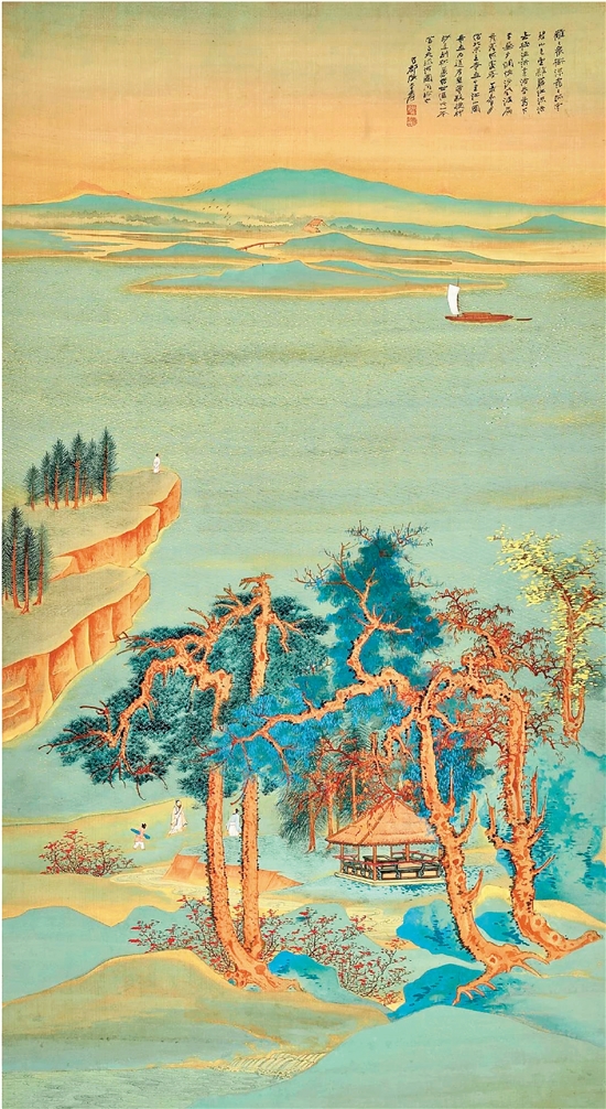 张大千 仿王希孟千里江山图 133.6×72.8cm 设色绢本 立轴 1947年作 成交价370,495,000港币