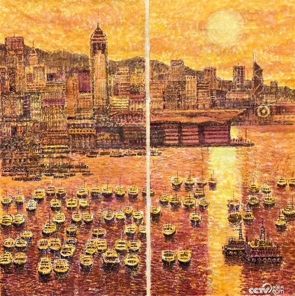[中国香港]沈平《金色的港湾》  中国画  140厘米×140厘米  2022