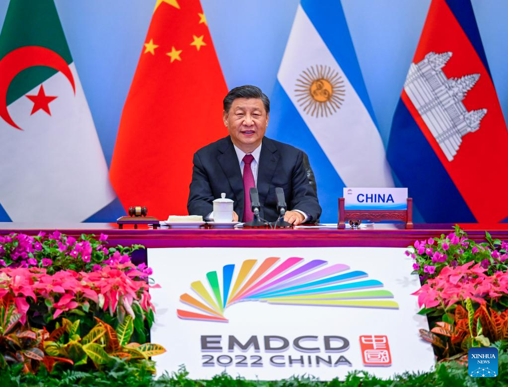 Chinese President Xi Jinping chairs the High-level Dialogue on Global Development via video l<em></em>ink in Beijing, capital of China, June 24, 2022. Xi delivered an im<em></em>portant speech titled 
