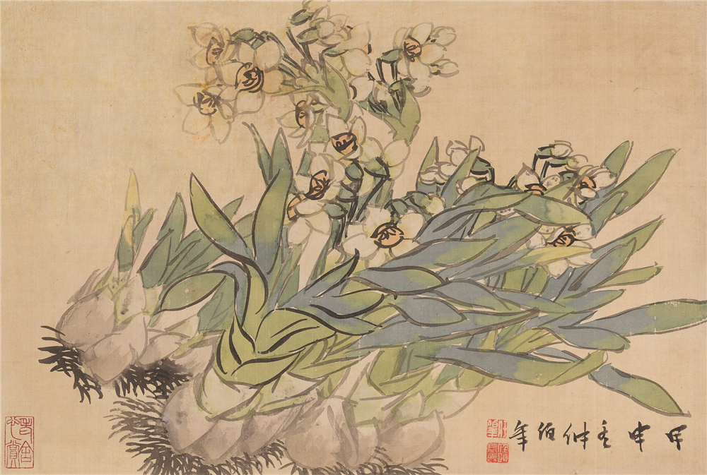 花鸟四帧之一·水仙 任颐（1840-1895） 中国画 1884年 27×40cm 中国美术馆藏 2015年舒济、舒乙、舒雨、舒立捐赠