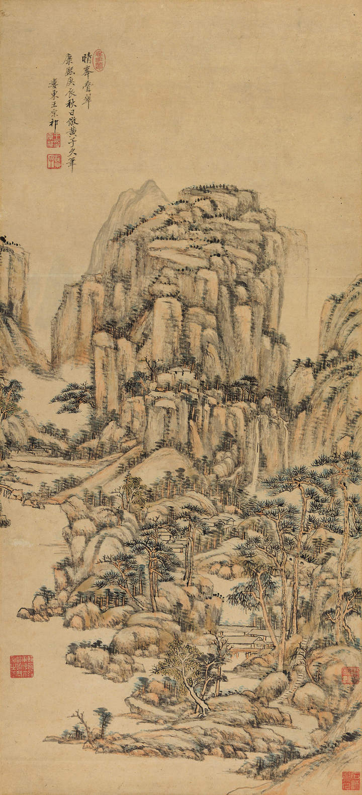 王原祁，　《晴峰叠翠》，102x46.5cm，立轴，纸本设色，1700