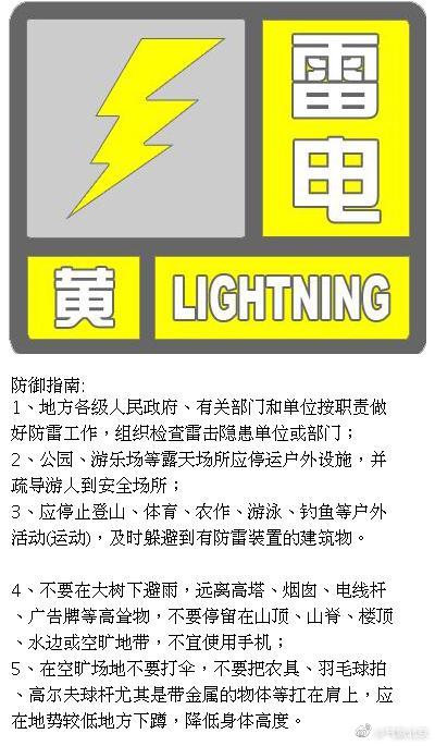 北京发布雷电黄色预警