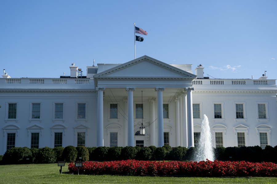Photo taken on Aug. 16, 2022 shows the White House in Washington, D.C., the United States. (Xinhua/Liu Jie)