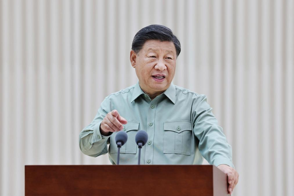 Chinese President Xi Jinping, also general secretary of the Communist Party of China Central Committee and chairman of the Central Military Commission, delivers an important speech when inspecting the 78th Group Army, Sept. 8, 2023. (Xinhua/Li Gang)