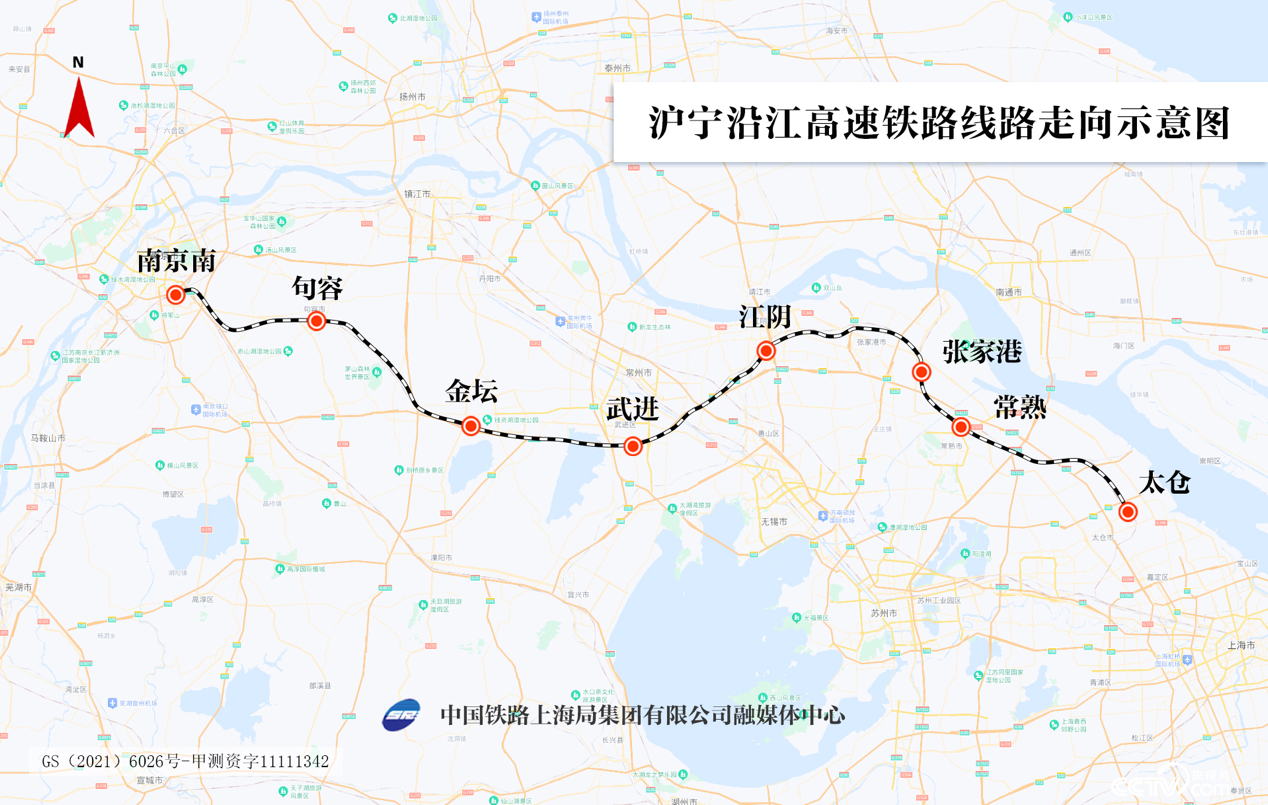 沪宁沿江高铁线路走向示意图（殷超/制图）