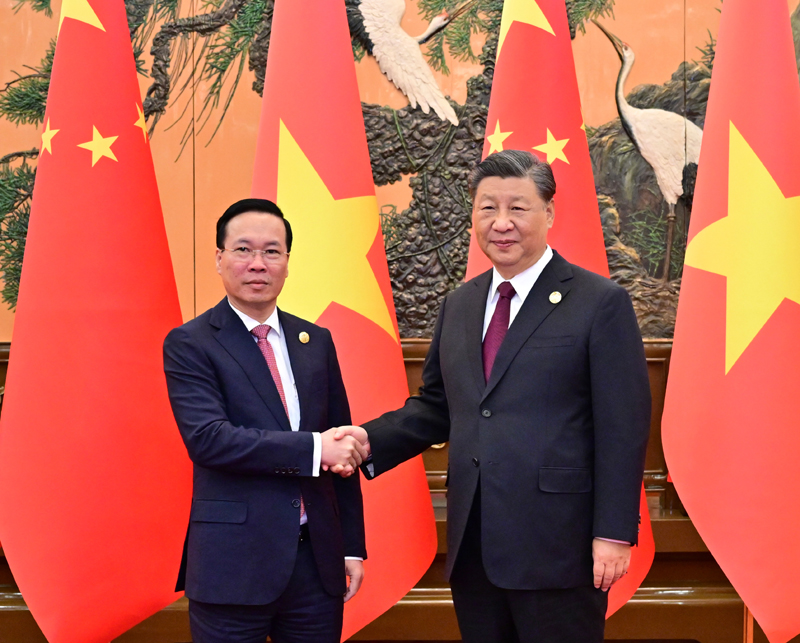 10月20日上午，国家主席习近平在北京人民大会堂会见来华出席第三届“一带一路”国际合作高峰论坛的越南国家主席武文赏。