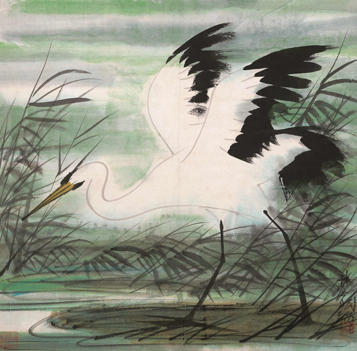 秋鹭（之一），林风眠，纸本设色，1970年代，68cm×68cm