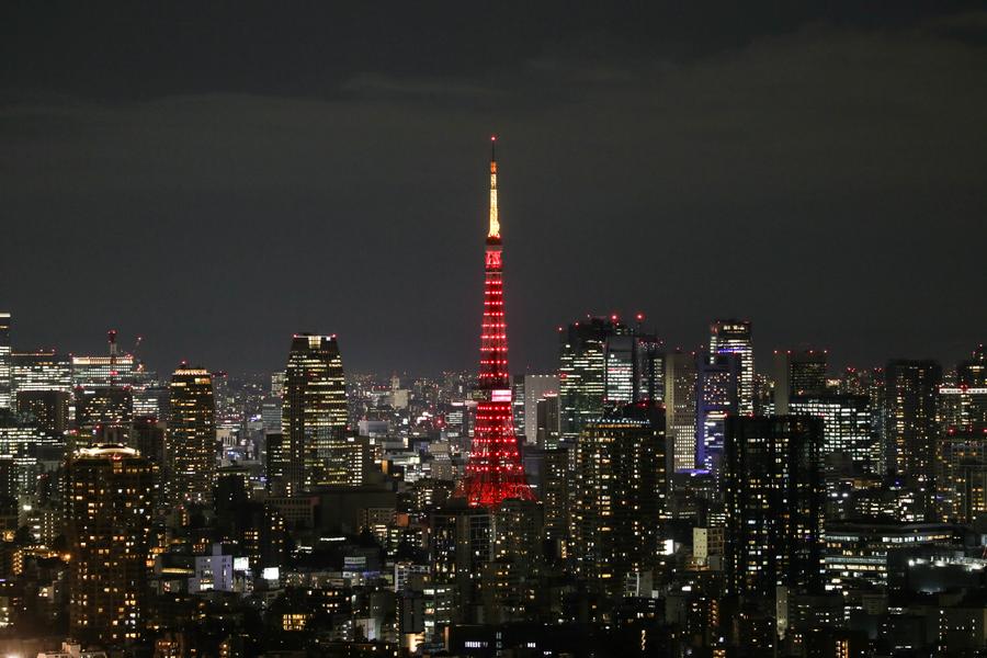 Tokyo Tower is lit up in red to celebrate the upcoming Chinese Lunar New Year, or Spring Festival, in Tokyo, Japan, Feb. 9, 2024. (Xinhua/Yue Chenxing)