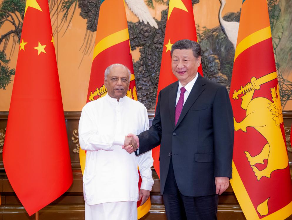 Chinese President Xi Jinping meets with Sri Lankan Prime Minister Dinesh Gunawardena, who is on an official visit to China, at the Great Hall of the People in Beijing, capital of China, March 27, 2024. (Xinhua/Zhai Jianlan)