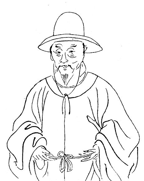 明代唐伯虎戴“大帽”的画像。