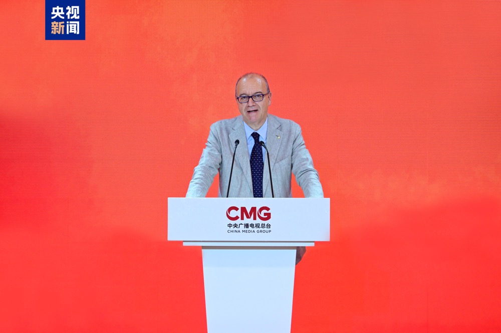 Italian Minister of Education Giuseppe Valditara addresses the launching ceremony in Rome, Italy, June 25, 2025. /CMG