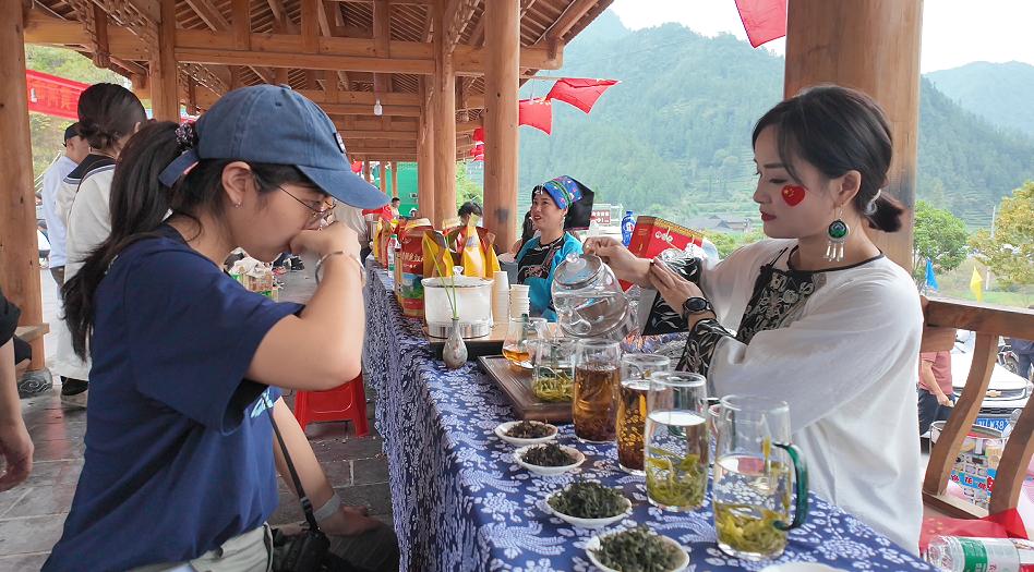 张琴正在为现场顾客泡茶品鉴