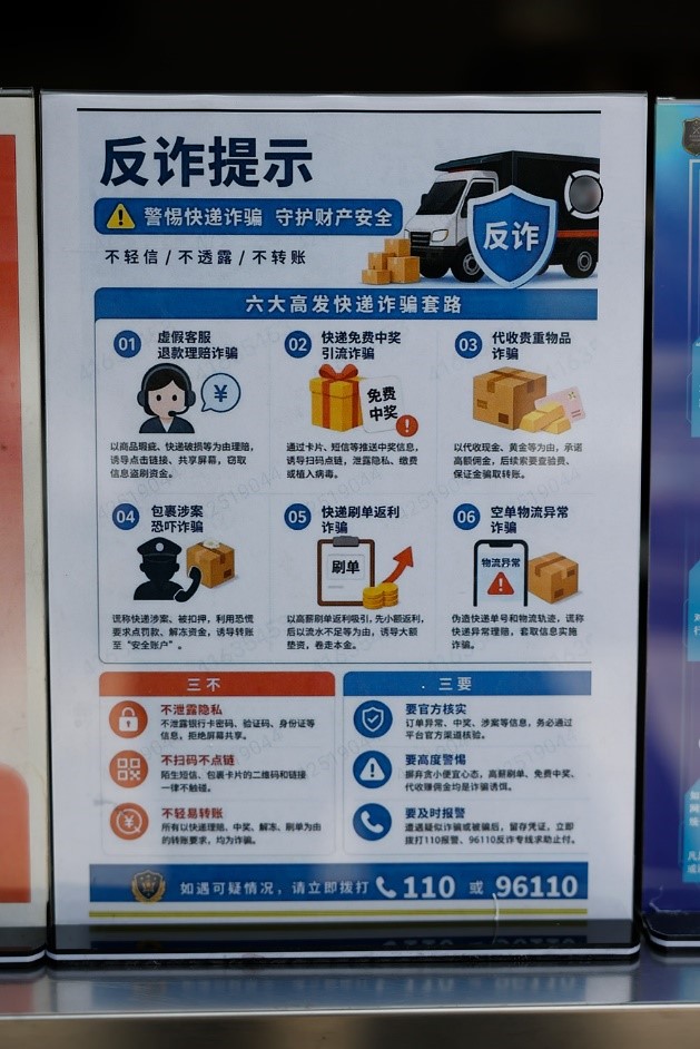 快递网点反诈提示 央视网记者 谢博韬 摄