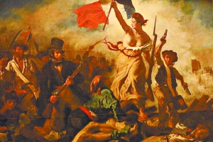 当地时间7日下午,法国兰斯卢浮宫的珍藏名画《引导民众的自由女神》被